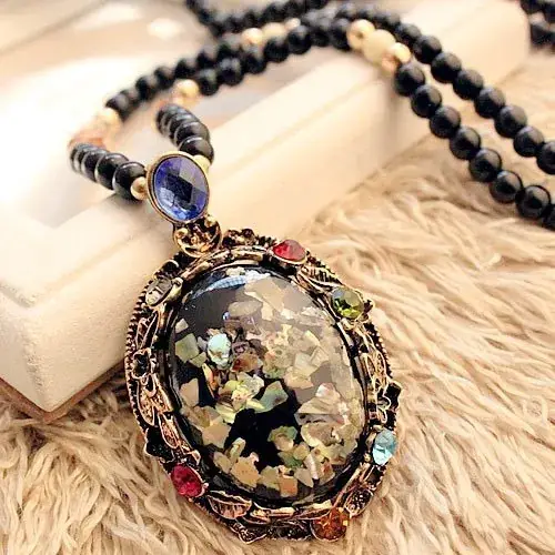 Vintage Korean Cross-Country Cat's Eye Pendant Necklace