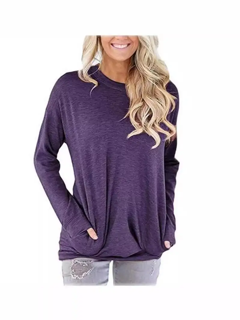 Purple Long Sleeve T-Shirt for Girls with Pocket & Round Neck - Image 15