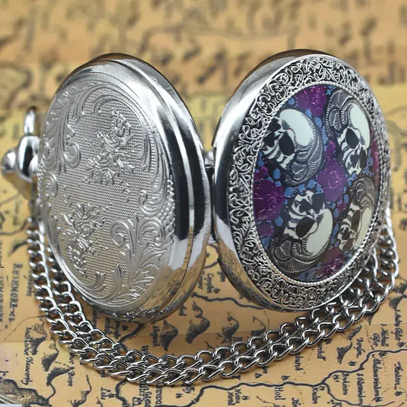 Retro Skull Pocket Watch Necklace with Chain — feature 29