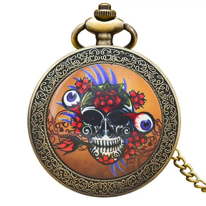 Retro Skull Pocket Watch Necklace with Chain - Image 10