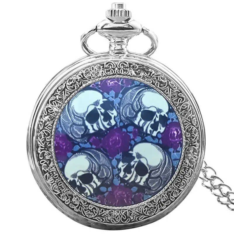 Retro Skull Pocket Watch Necklace with Chain - Image 15