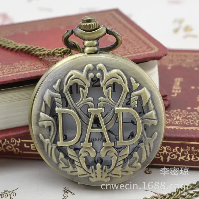 Vintage Gold DAD Cross Mirror Pocket Watch Necklace - Image 4