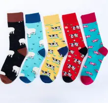 Spot autumn and winter new cross-border fashion color men's socks animal series Casual couples socks wholesale without card head — feature 1