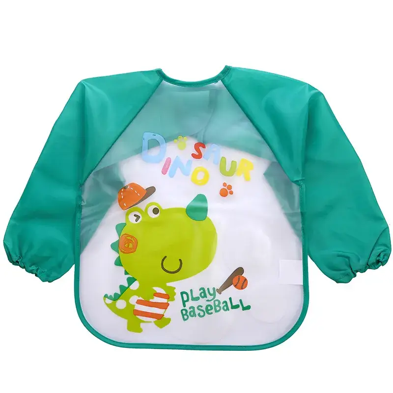 Baby Dinosaur Play Baseball Apron Green Waterproof Long Sleeve - Image 4