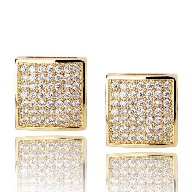 Square Hiphop Micro-inlaid Zircon Gold Plated Earrings for Men - Image 4