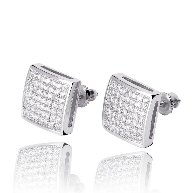 Square Hiphop Micro-inlaid Zircon Gold Plated Earrings for Men - Image 2