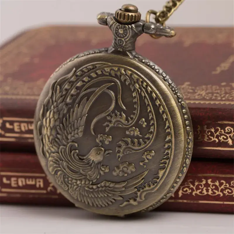Retro Large Quartz Pocket Watch with Phoenix Cross Chain — feature 11