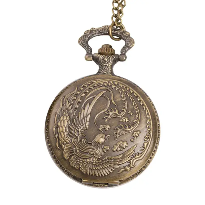 Retro Large Quartz Pocket Watch with Phoenix Cross Chain — feature 7