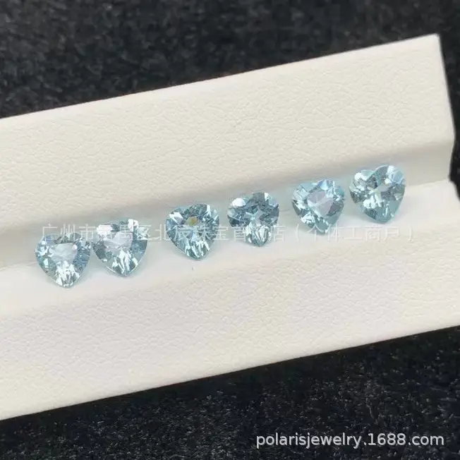 Heart Shaped Crystal Studs Natural Aquamarine 4mm-10mm - Image 2