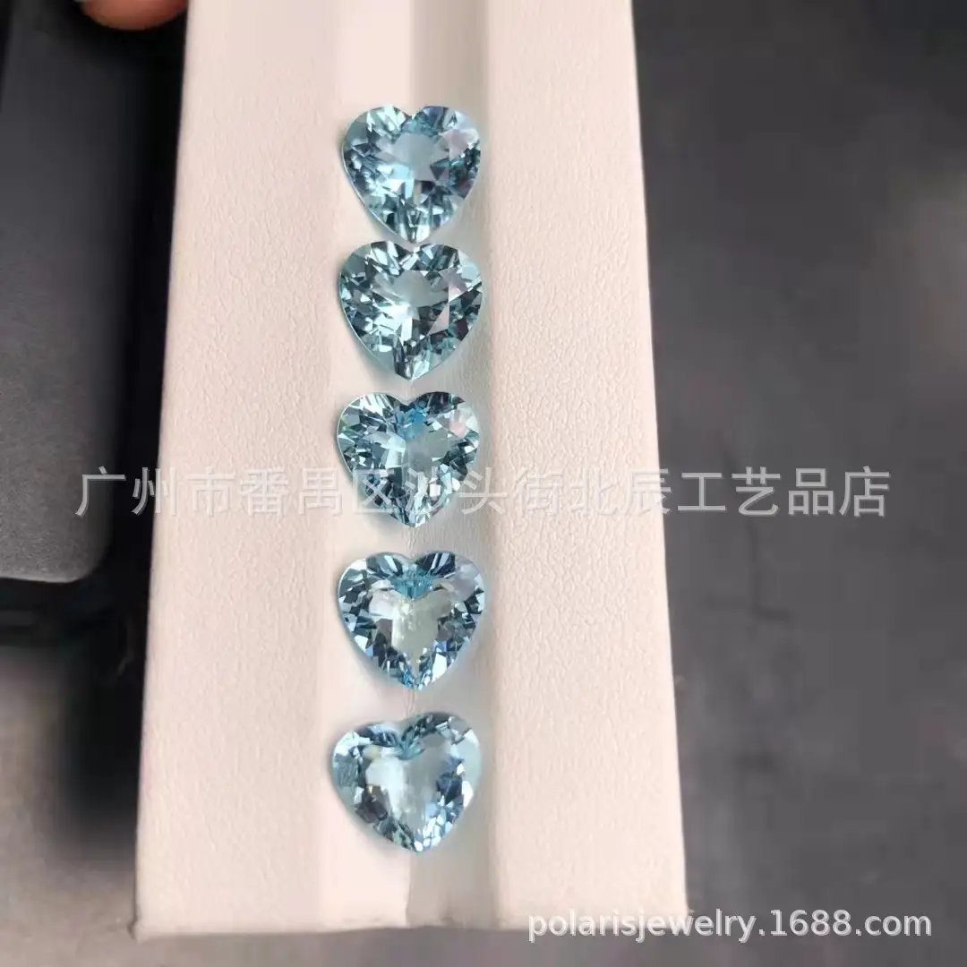 Heart Shaped Crystal Studs Natural Aquamarine 4mm-10mm — feature 5