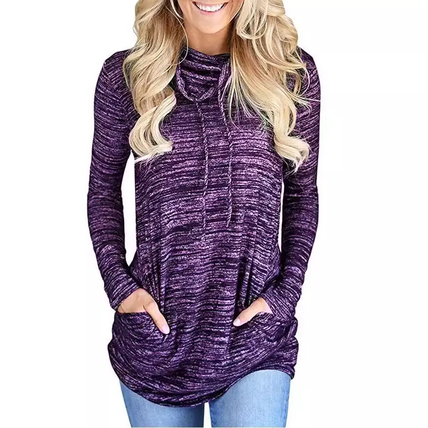 Women's Maroon Stack Collar Sweatshirt Long Sleeve