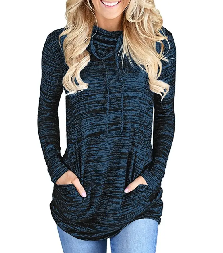 Women's Maroon Stack Collar Sweatshirt Long Sleeve