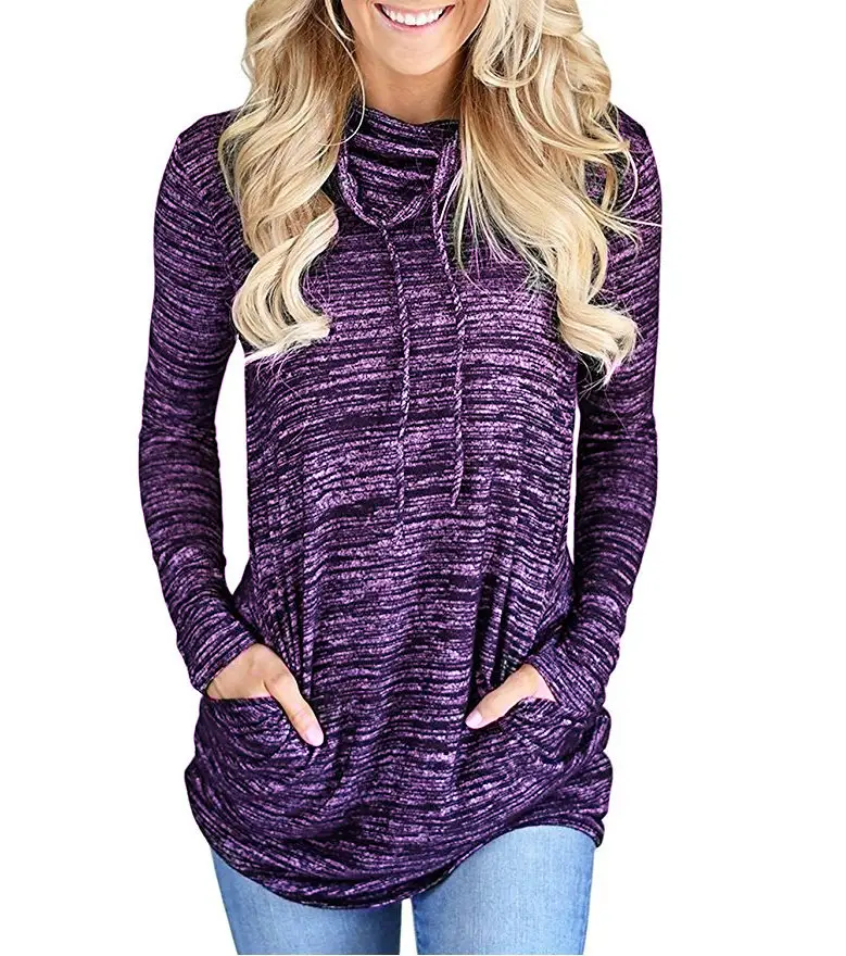 Women's Maroon Stack Collar Sweatshirt Long Sleeve