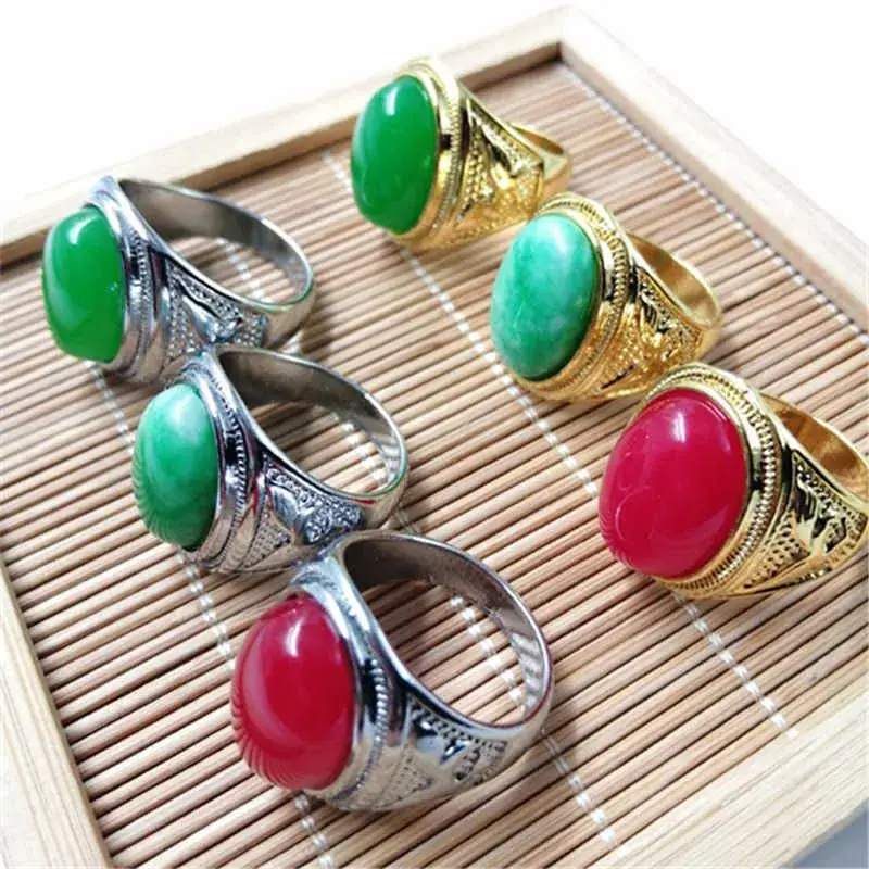 Malay Jade Ring Gold Inlay for Men Women