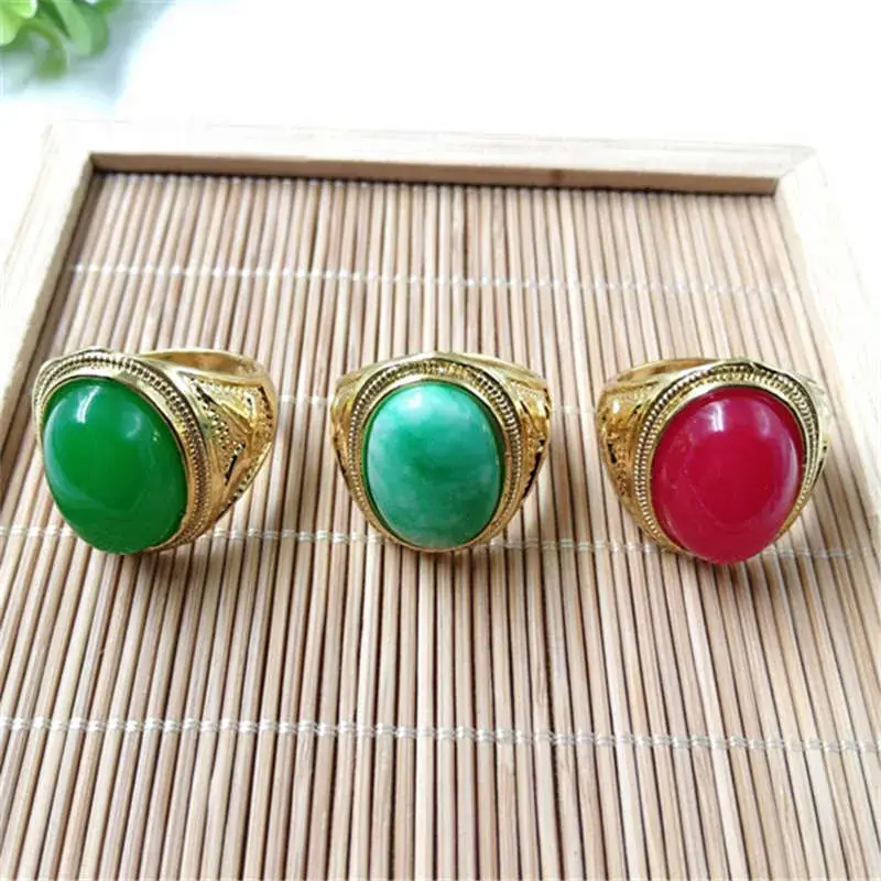 Malay Jade Ring Gold Inlay for Men Women