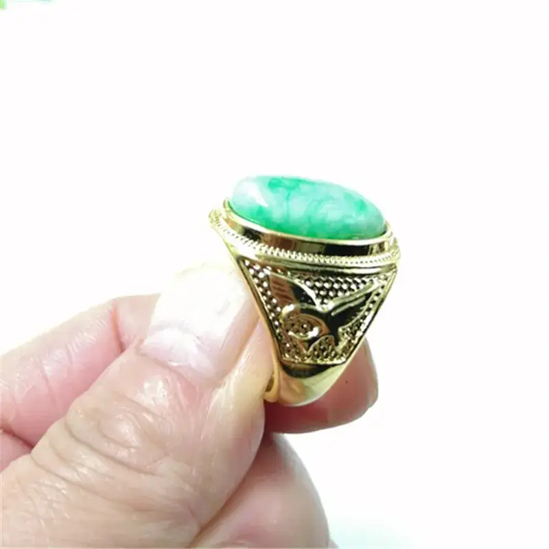 Malay Jade Ring Gold Inlay for Men Women