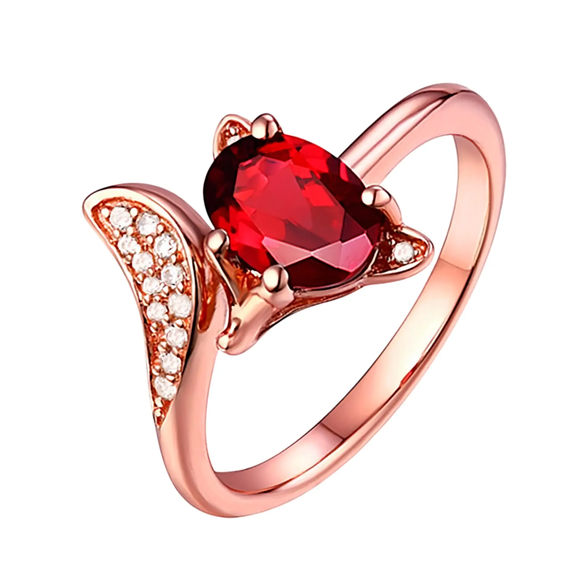 Rose Gold Fox Ring with Red Ruby Charm - Image 6