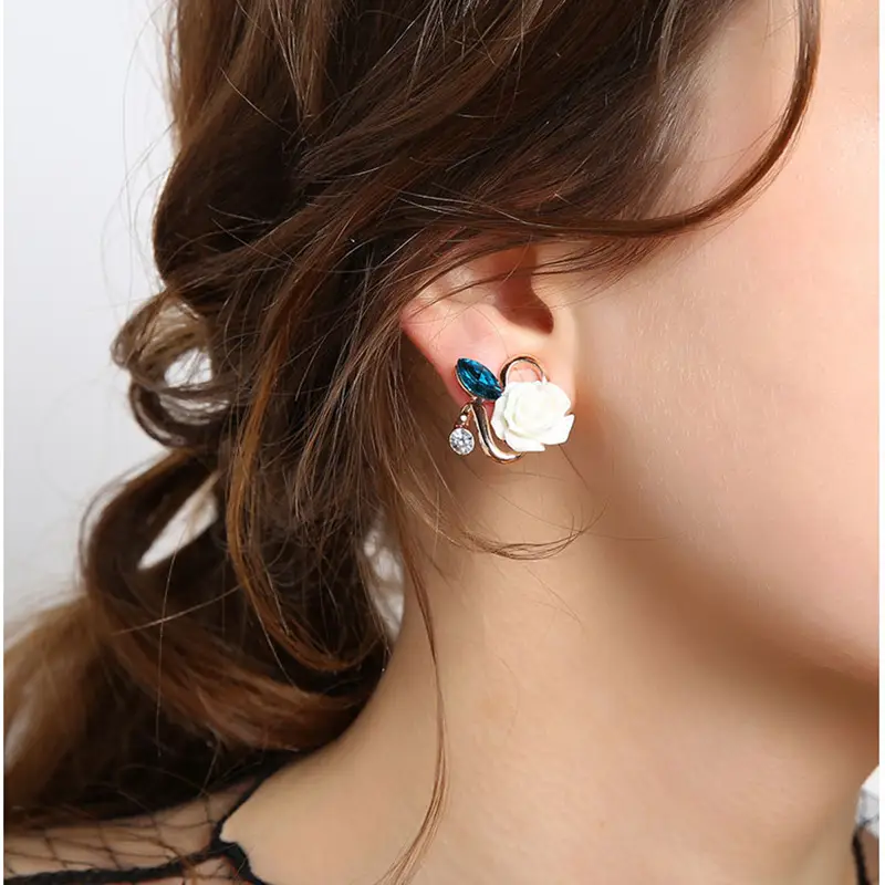 Rose Flower Earrings for Women Trendy Elegant Red Flower Design