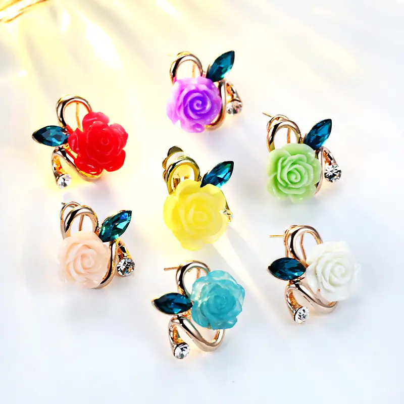 Rose Flower Earrings for Women Trendy Elegant Red Flower Design