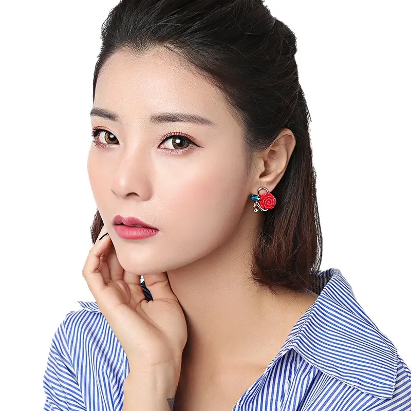 Rose Flower Earrings for Women Trendy Elegant Red Flower Design