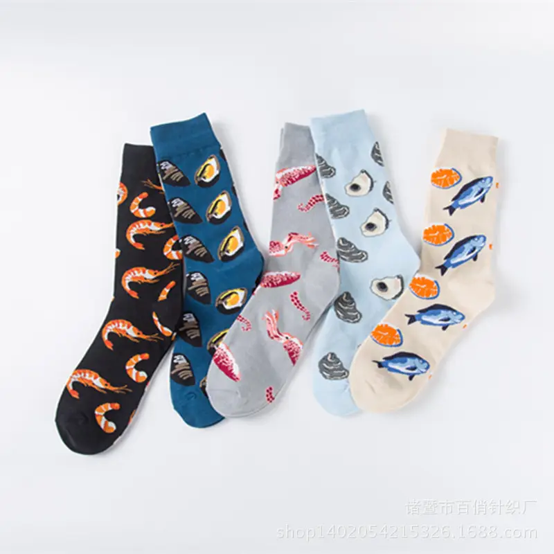 Spot fashion color men's socks couple socks casual socks wholesale seafood series happy fashion socks
