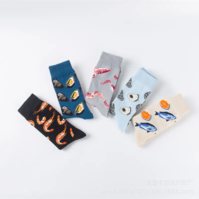 Spot fashion color men's socks couple socks casual socks wholesale seafood series happy fashion socks