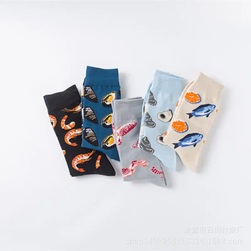 Spot fashion color men's socks couple socks casual socks wholesale seafood series happy fashion socks