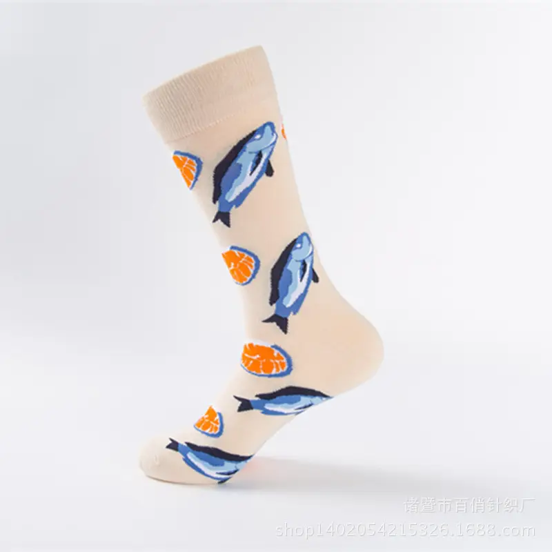 Spot fashion color men's socks couple socks casual socks wholesale seafood series happy fashion socks