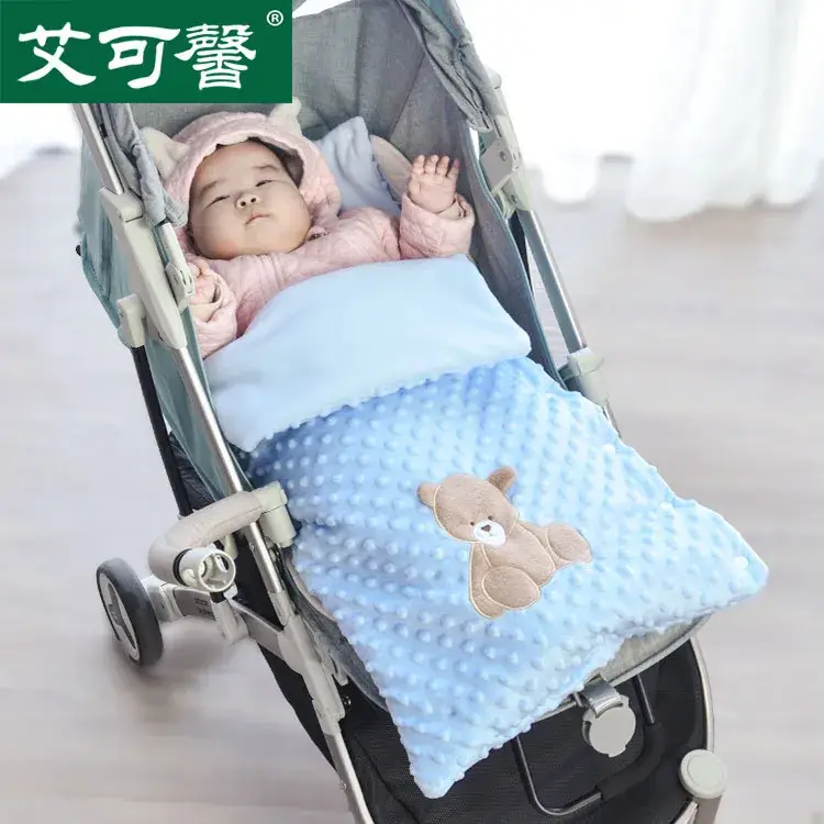 Newborn Blanket with Teddy Bear Design, Soft Blue, Anti-Jump Quilted - Image 4