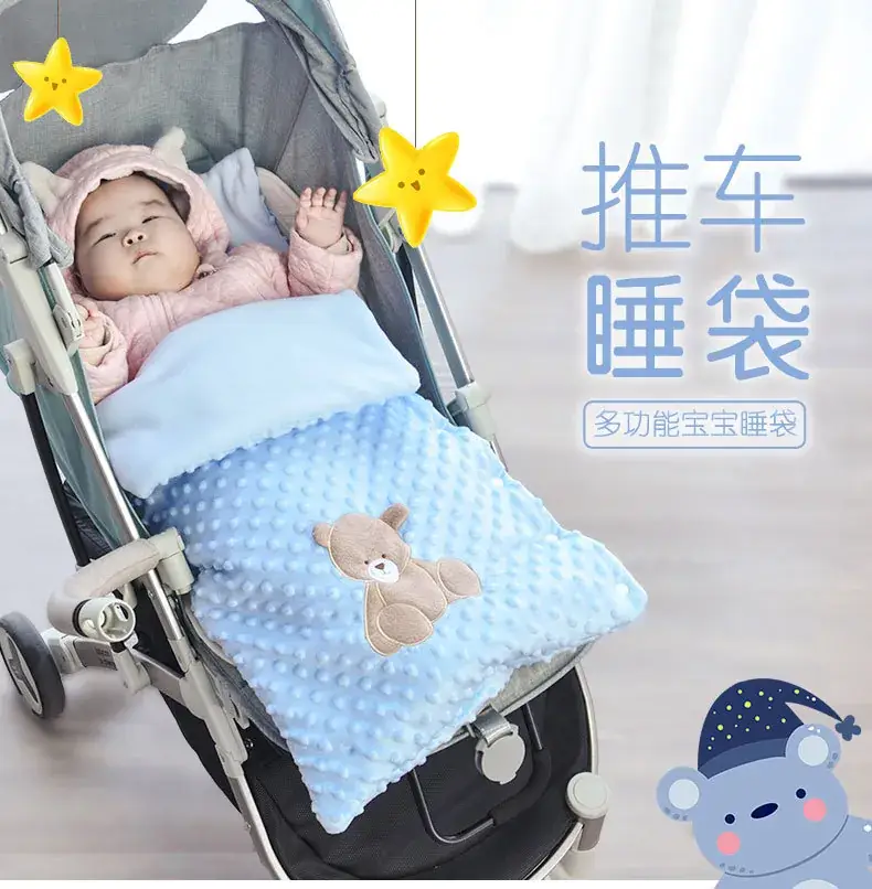 Newborn Blanket with Teddy Bear Design, Soft Blue, Anti-Jump Quilted — feature 1