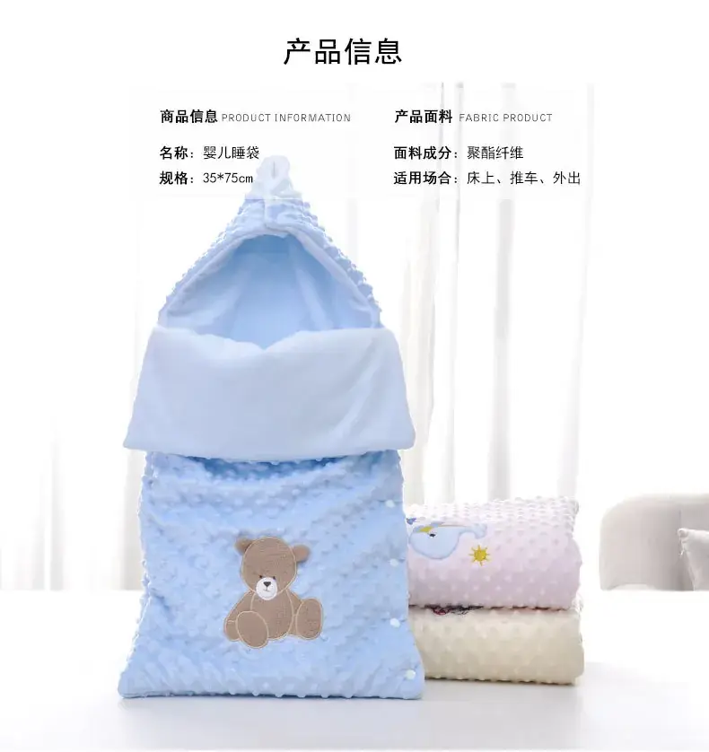 Newborn Blanket with Teddy Bear Design, Soft Blue, Anti-Jump Quilted — feature 7