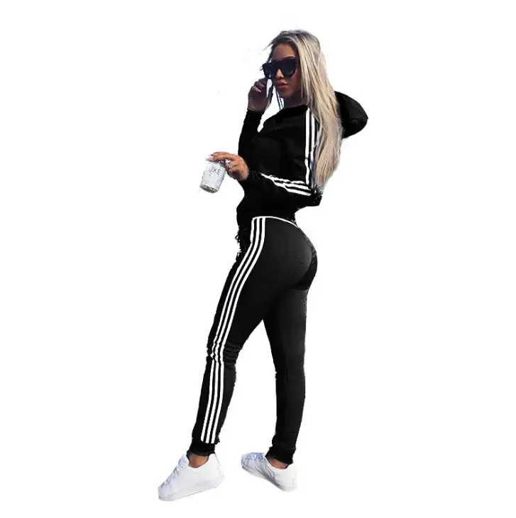 Women's 2025 Sports Tracksuit Grey White Stripes - Image 3
