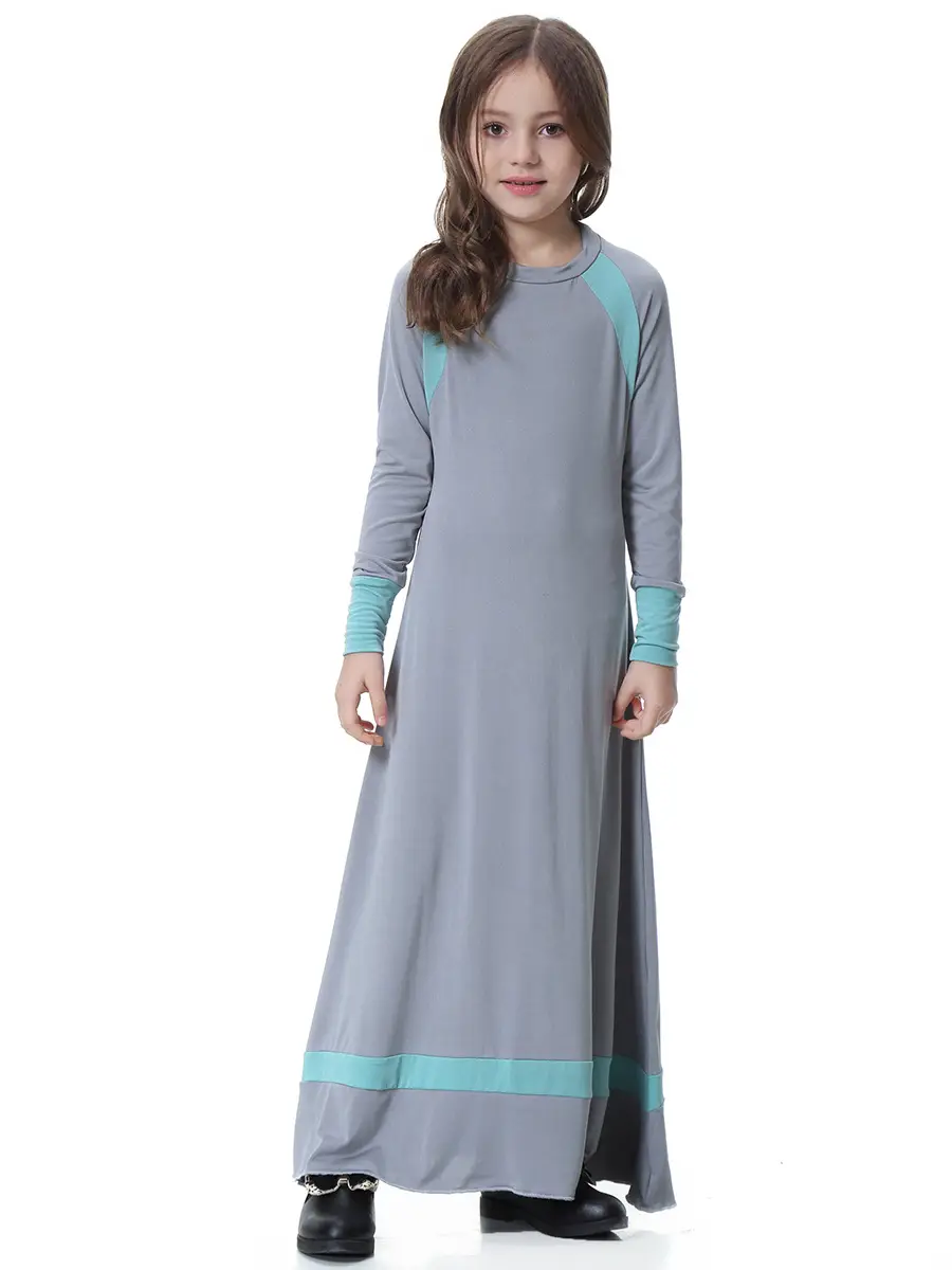 Girls Long Sleeve Cross Border Dress Grey Blue - Image 2