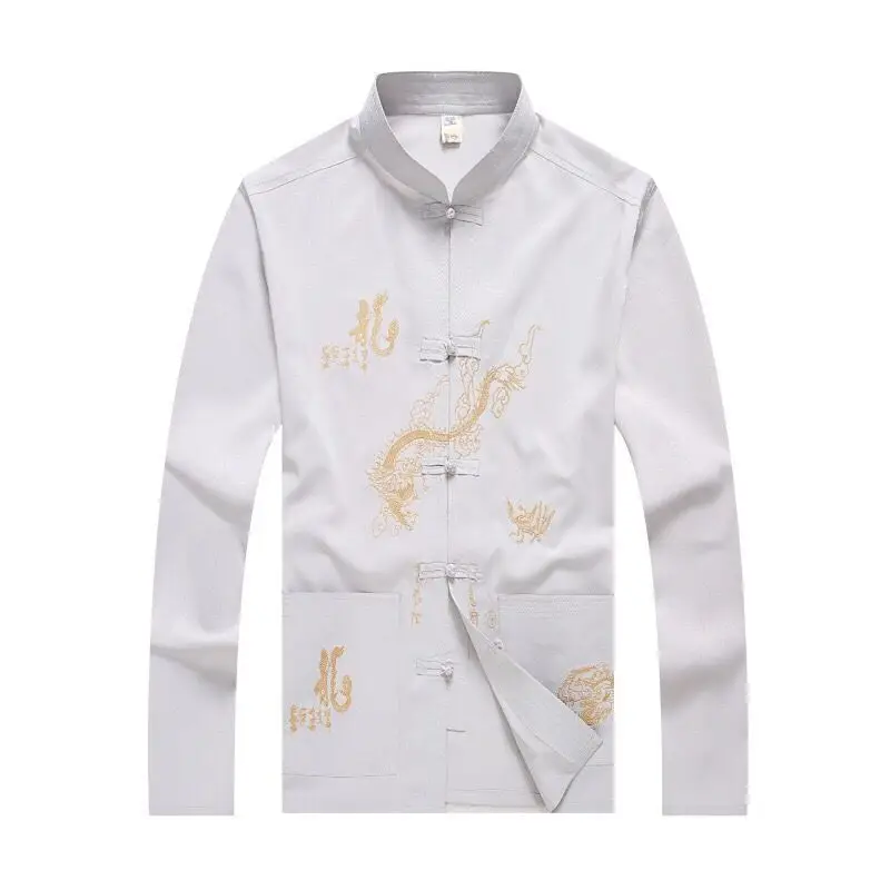 Men's Long Sleeve Dragon Embroidered Han Dress