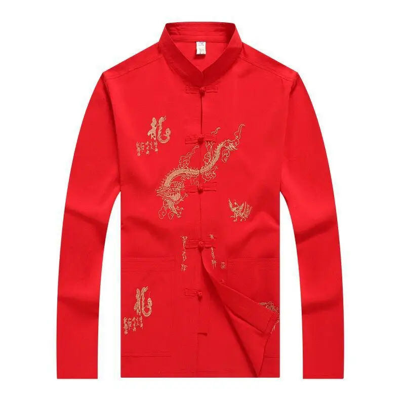 Men's Long Sleeve Dragon Embroidered Han Dress