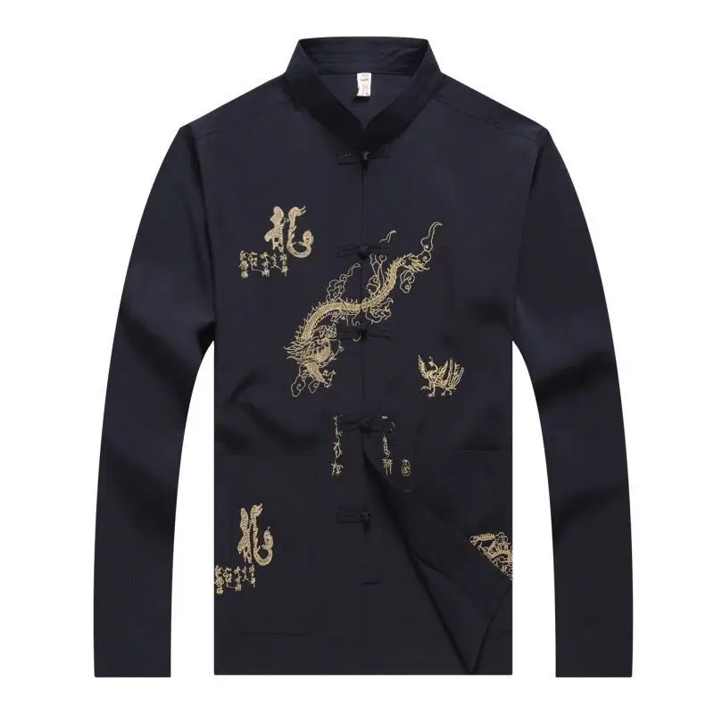 Men's Long Sleeve Dragon Embroidered Han Dress