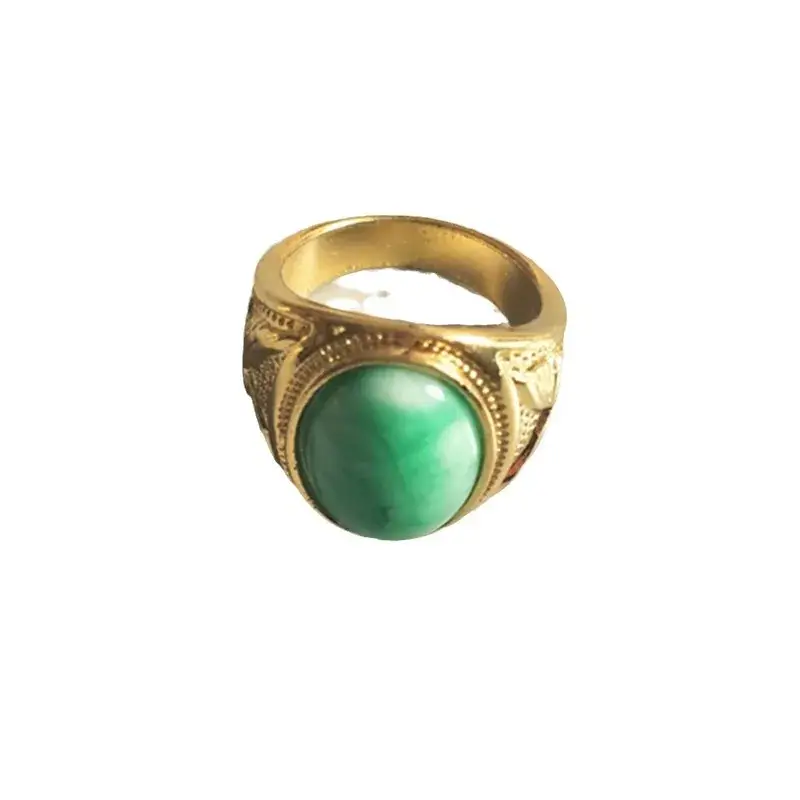 Green Jade Runjianghu Men's Ring with Gold Plated Design - Image 8