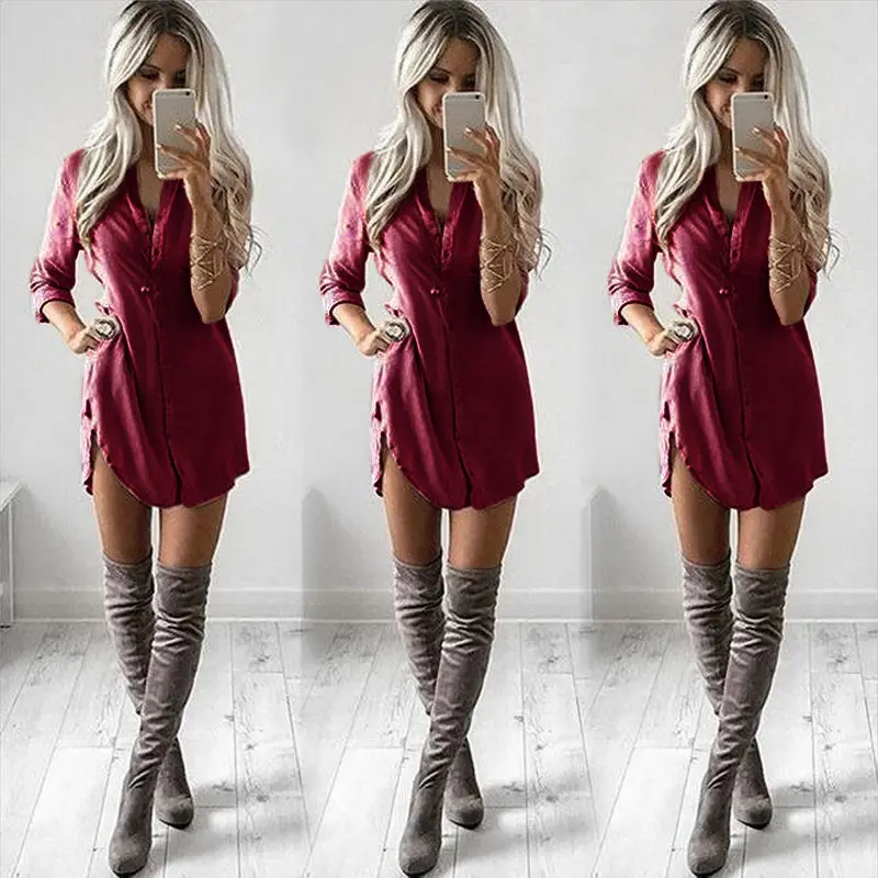 Women's Long Sleeve T-Shirt Dress Loose Fit Light Pink