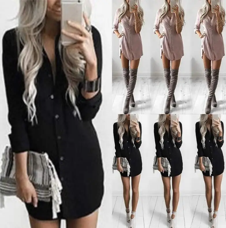 Women's Long Sleeve T-Shirt Dress Loose Fit Light Pink — feature 2