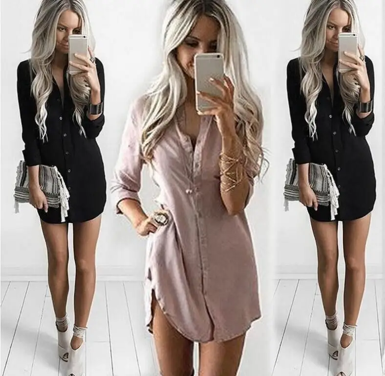 Women's Long Sleeve T-Shirt Dress Loose Fit Light Pink — feature 3