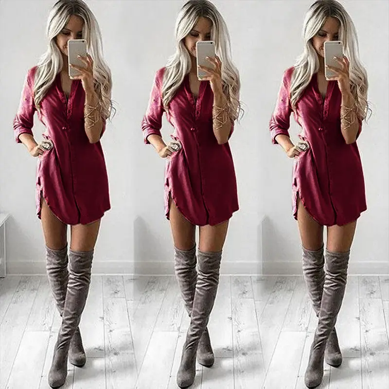 Women's Long Sleeve T-Shirt Dress Loose Fit Light Pink — feature 6