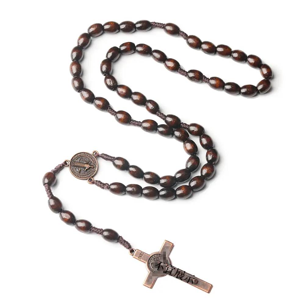 Natural Wooden Cross Rosary Pendant 10mm Catholic - Image 9