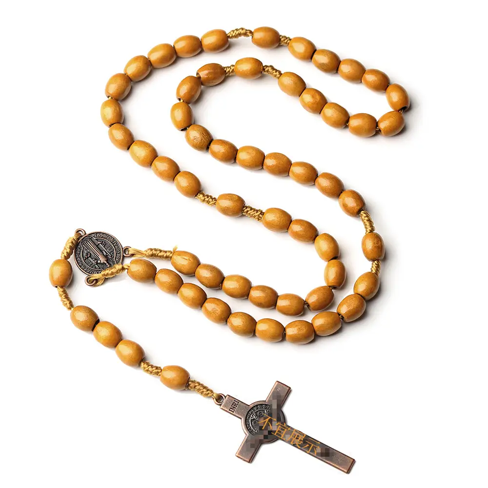 Natural Wooden Cross Rosary Pendant 10mm Catholic - Image 6