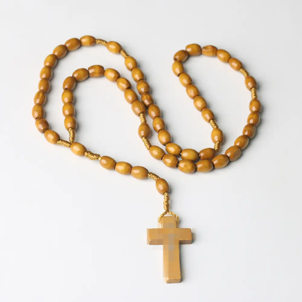 Natural Wooden Cross Rosary Pendant 10mm Catholic - Image 7