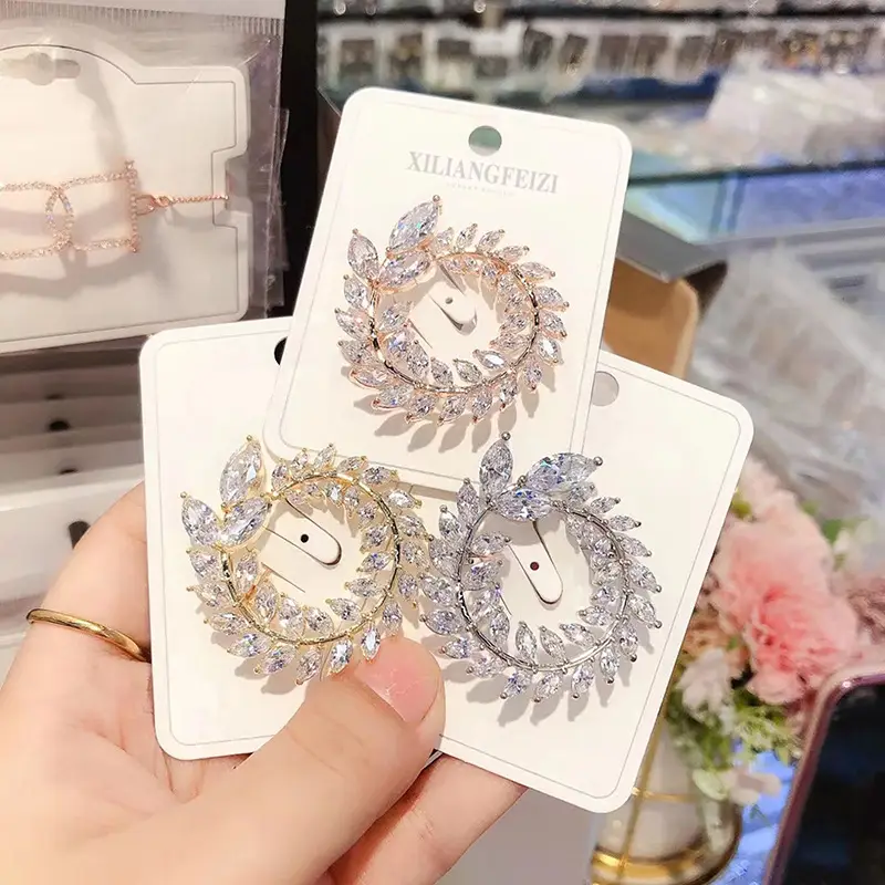 Zircon Brooch for Women - Silver Leaf Design - Image 4
