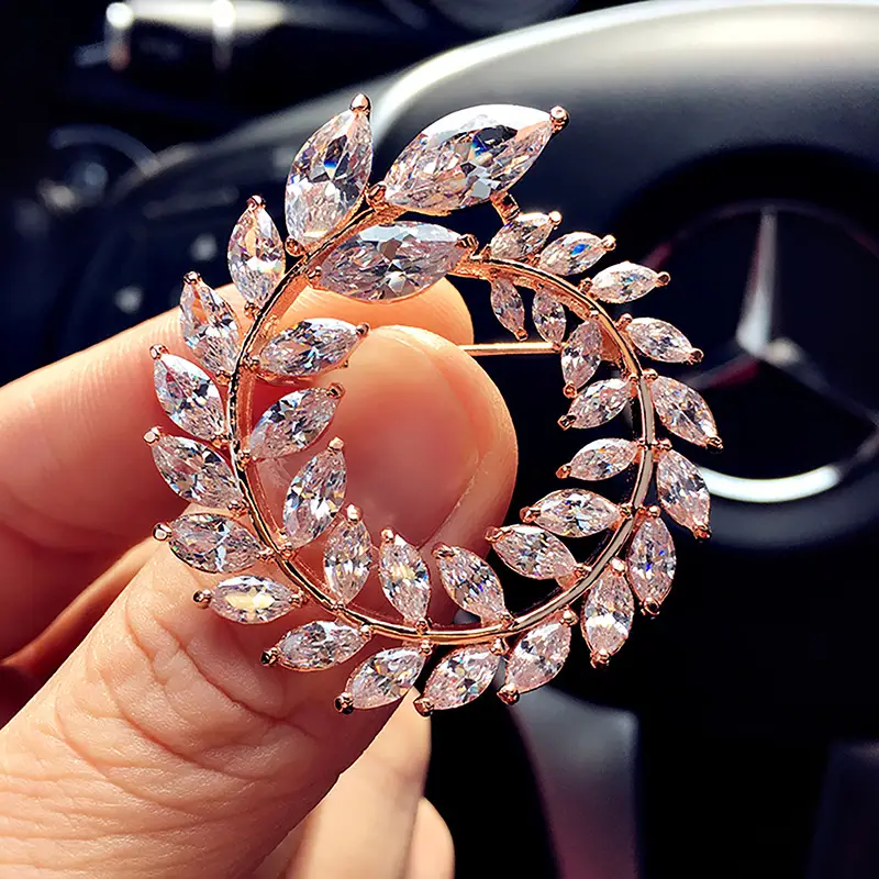 Zircon Brooch for Women - Silver Leaf Design - Image 5