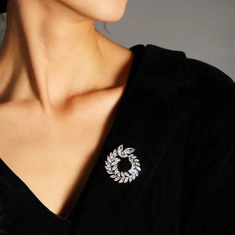 Zircon Brooch for Women - Silver Leaf Design - Image 6