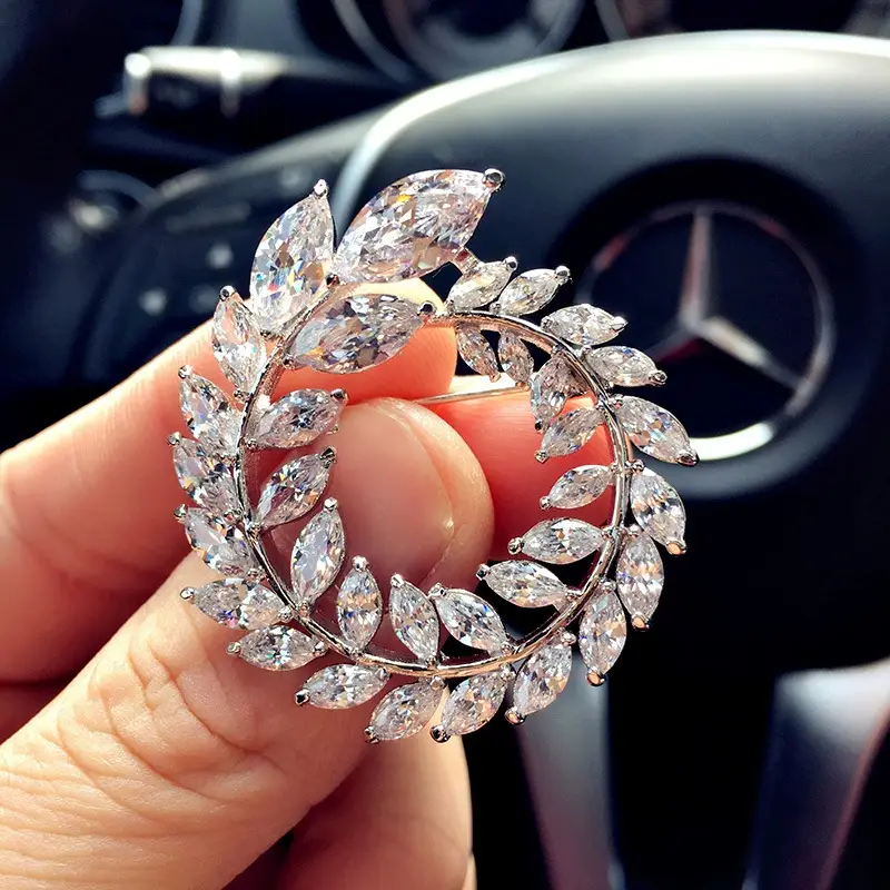 Zircon Brooch for Women - Silver Leaf Design - Image 2