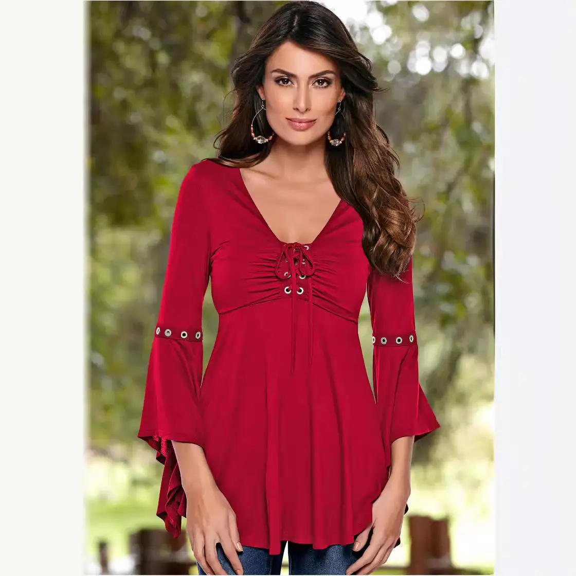 Women's Long Sleeve T-Shirt Top with Rope Horn Sleeve
