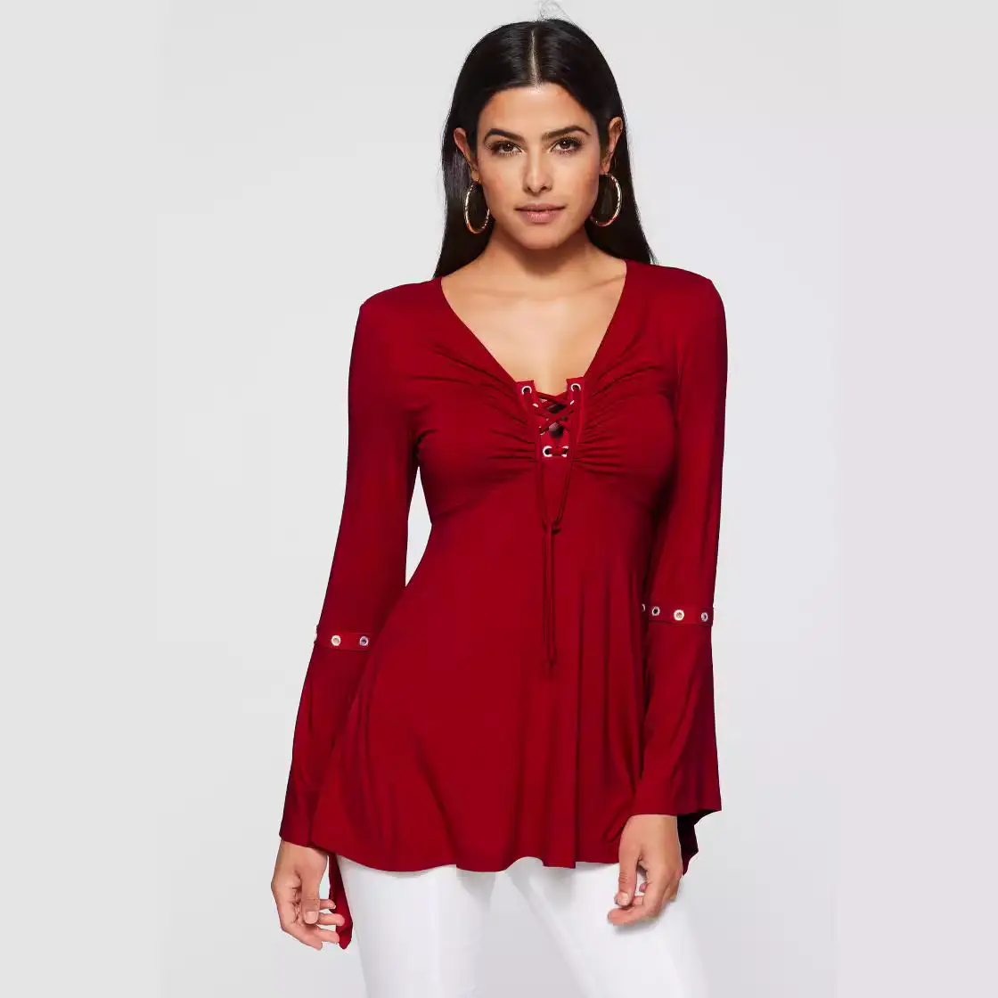 Women's Long Sleeve T-Shirt Top with Rope Horn Sleeve